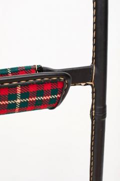 Jacques Adnet Valet Black Stitched Leather and Tartan Upholstery France 1950s - 4547120