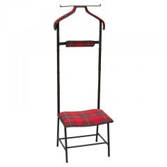 Jacques Adnet Valet Black Stitched Leather and Tartan Upholstery France 1950s - 4547122