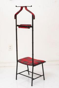 Jacques Adnet Valet Black Stitched Leather and Tartan Upholstery France 1950s - 4547163