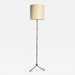 Jacques Adnet Very nice Bamboo and Stitched leather floor Lamp By Jacques Adnet - 1232174