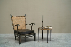Jacques Adnet Wonderful Mid Century Side Table in Wrought Iron and Verre Eglomis  - 4803237