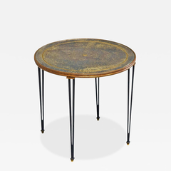 Jacques Adnet Wonderful Mid Century Side Table in Wrought Iron and Verre Eglomis  - 4804079