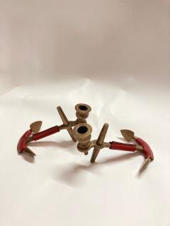 Jacques Adnet anchor Bronze and Stitched leather candlesticks by Jacques Adnet - 2982066
