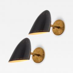 Jacques Biny Pair of 1950s Black Perforated Sconces Attributed to Jacques Biny - 3592330
