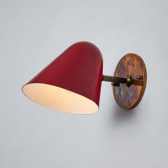 Jacques Biny Pair of 1950s Jacques Biny Red Metal Brass Wall Lights - 2884722