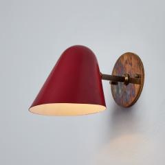 Jacques Biny Pair of 1950s Jacques Biny Red Metal Brass Wall Lights - 2884723