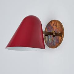 Jacques Biny Pair of 1950s Jacques Biny Red Metal Brass Wall Lights - 2884726