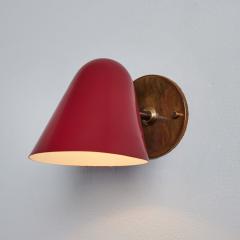 Jacques Biny Pair of 1950s Jacques Biny Red Metal Brass Wall Lights - 2884730