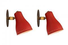 Jacques Biny Pair of 1950s Red Perforated Sconces Attributed to Jacques Biny - 932650