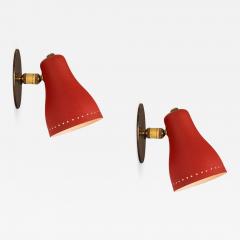 Jacques Biny Pair of 1950s Red Perforated Sconces Attributed to Jacques Biny - 933359