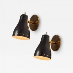 Jacques Biny Pair of 1960s Black Perforated Wall Lamps Attributed to Jacques Biny - 2952456