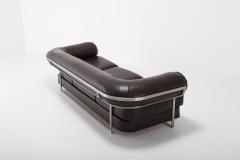 Jacques Charpentier Jacques Charpentier Brown Leather Apollo Sofa In Stainless Steel Frame 1960s - 1006443