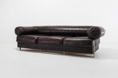 Jacques Charpentier Jacques Charpentier Brown Leather Apollo Sofa In Stainless Steel Frame 1960s - 1006444