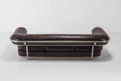 Jacques Charpentier Jacques Charpentier Brown Leather Apollo Sofa In Stainless Steel Frame 1960s - 1006445