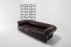 Jacques Charpentier Jacques Charpentier Brown Leather Apollo Sofa In Stainless Steel Frame 1960s - 1006446