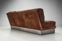 Jacques Charpentier Suede and Brushed Steel Sofa by Jacques Charpentier attr France 1970s - 3182439