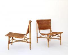 Jacques Dumond FRENCH RATTAN AND BAMBOO LOW LOUNGE CHAIRS ATRRIBUTED TO JACQUES DUMOND - 2041096