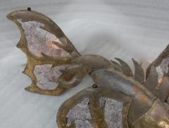 Jacques Duval Brasseur 1970 Eluminating Brass Fish Coffee Table with Mika Violet Style Duval Brasseur - 2320116