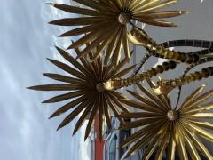 Jacques Duval Brasseur 1970 Yuka Palm Tree Floor Lamp in Brass and Patinated Iron Maison Jansen 3 Head - 3594072