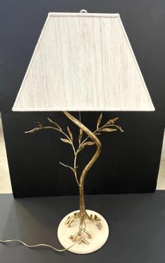 Jacques Duval Brasseur 1970s Vintage French Jacques Duval Brasseur Gold Gilded Leaf Tree Lamp on Marble - 3977522