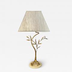 Jacques Duval Brasseur 1970s Vintage French Jacques Duval Brasseur Gold Gilded Leaf Tree Lamp on Marble - 3980696