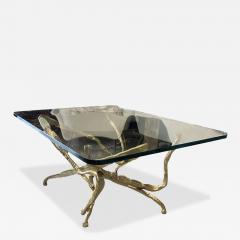 Jacques Duval Brasseur Golden Sculpture and Glass coffe table Jacques Duval Brasseur style - 3985537