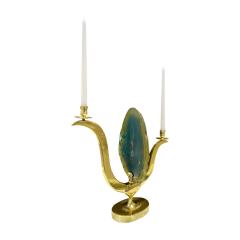 Jacques Duval Brasseur Jacques Duval Brasseur Candelabrum In Brass With Exotic Onyx 1970s Signed  - 1188401