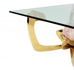 Jacques Duval Brasseur Jacques Duval Brasseur Coffee Table with Mounted Rose Quartz 1970s Signed  - 1991127