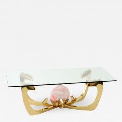 Jacques Duval Brasseur Jacques Duval Brasseur Coffee Table with Mounted Rose Quartz 1970s Signed  - 1995165