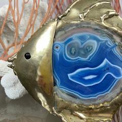 Jacques Duval Brasseur Jacques Duval Brasseur Illuminated Blue Agate and Brass Fish Lamp - 3032393