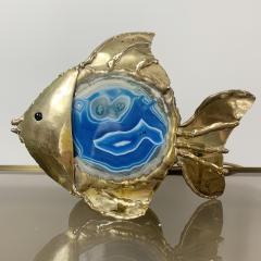 Jacques Duval Brasseur Jacques Duval Brasseur Illuminated Blue Agate and Brass Fish Lamp - 3032397