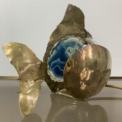 Jacques Duval Brasseur Jacques Duval Brasseur Illuminated Blue Agate and Brass Fish Lamp - 3032398