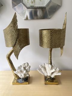 Jacques Duval Brasseur Pair of Brass and Coral Lamps by Jacques Duval Brasseur France 1970s - 2353492