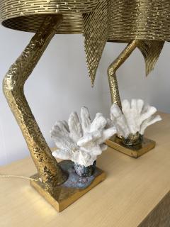 Jacques Duval Brasseur Pair of Brass and Coral Lamps by Jacques Duval Brasseur France 1970s - 2353497