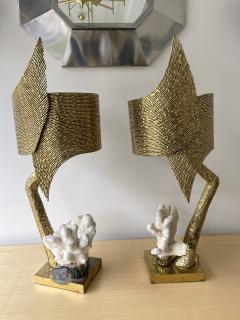 Jacques Duval Brasseur Pair of Brass and Coral Lamps by Jacques Duval Brasseur France 1970s - 2353500