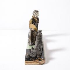 Jacques Limousin Art Deco Sculpture by Limousin of Woman Seated with Dog on Exotic Marble Base - 4163433