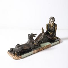 Jacques Limousin Art Deco Sculpture by Limousin of Woman Seated with Dog on Exotic Marble Base - 4163435