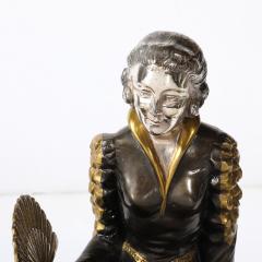 Jacques Limousin Art Deco Sculpture by Limousin of Woman Seated with Dog on Exotic Marble Base - 4163436