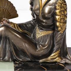 Jacques Limousin Art Deco Sculpture by Limousin of Woman Seated with Dog on Exotic Marble Base - 4163444
