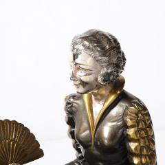 Jacques Limousin Art Deco Sculpture by Limousin of Woman Seated with Dog on Exotic Marble Base - 4163446
