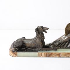 Jacques Limousin Art Deco Sculpture by Limousin of Woman Seated with Dog on Exotic Marble Base - 4163448