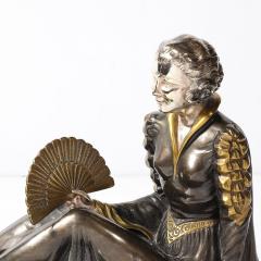 Jacques Limousin Art Deco Sculpture by Limousin of Woman Seated with Dog on Exotic Marble Base - 4163459