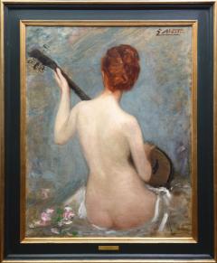 Jacques Martin The Lute Player 19th Century French Impressionist Nude Oil Painting - 2026438