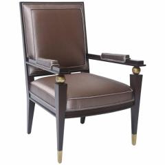 Jacques Quinet French Modern Dark Rosewood Brass and Parcel Gilt Armchair - 4172142
