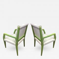 Jacques Quinet Jacques Quinet Chicest Rare Green Lacquered Pair of Chairs Newly Covered - 367779