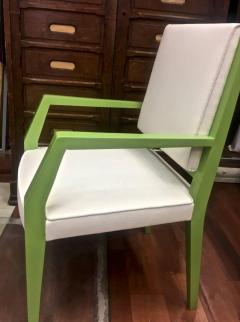 Jacques Quinet Jacques Quinet Chicest Rare Green Lacquered Pair of Chairs Newly Covered - 3364977