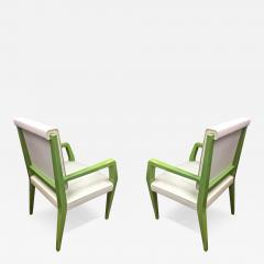 Jacques Quinet Jacques Quinet Chicest Rare Green Lacquered Pair of Chairs Newly Covered - 3372135
