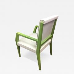 Jacques Quinet Jacques Quinet Chicest Rare Green Lacquered Pair of Chairs Newly Covered - 3372136