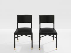 Jacques Quinet Jacques Quinet pair of saddle stitched leather brass side chairs 1950 - 4540965