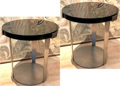 Jacques Quinet Jacques Quinet side pair of brushed steel and black lacquered tables - 2758241